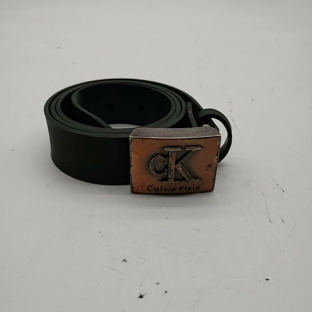 Calvin Klein Belt Mens M Black Molded Rubber‎ Logo Buckle USA Designer Dress